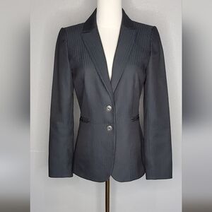 Tahari ASL Charcoal Gray Pinstripe Fitted Blazer Suit Jacket Size 2